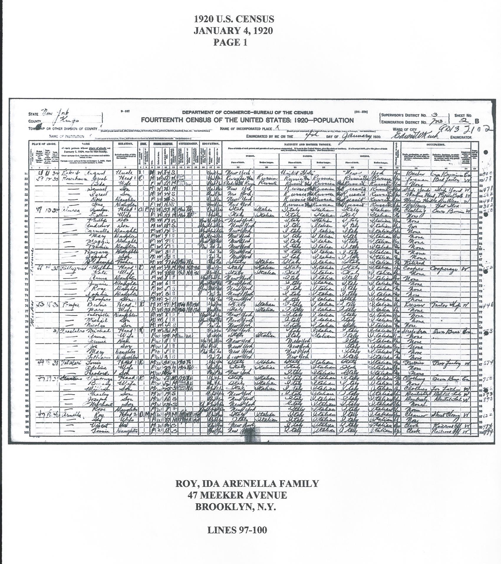 1920 U.S. Census January 4, 1920